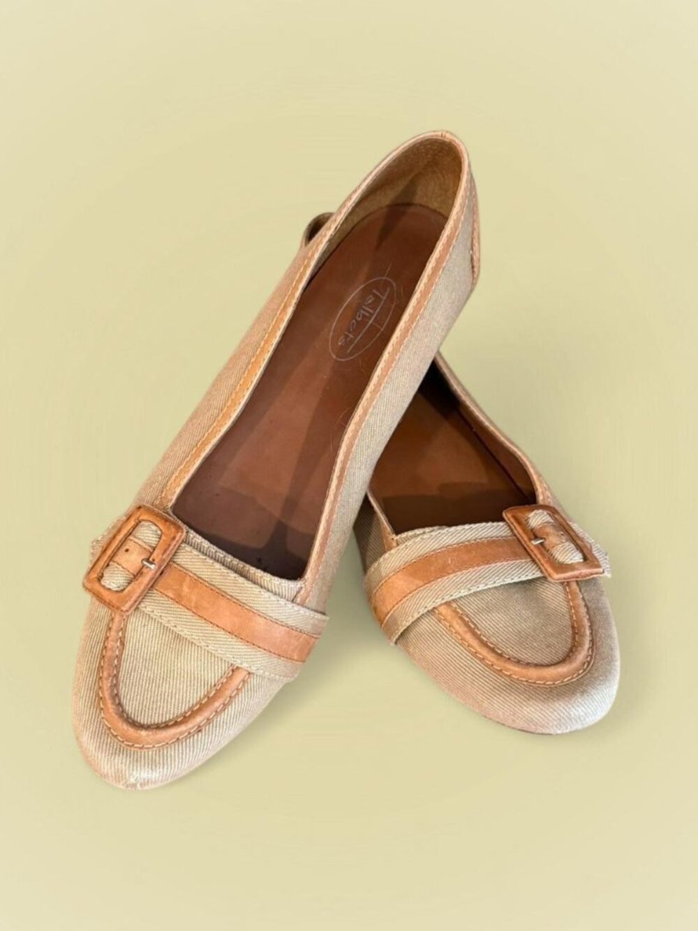 Talbots Tan and Cream Buckle Loafers